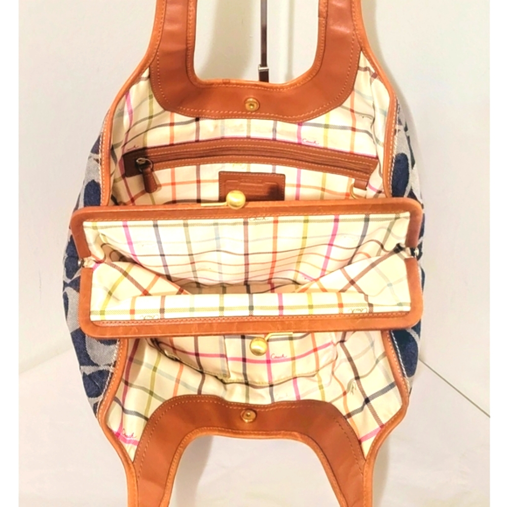 Coach Ergo Tattersall Leather & Signature Denim Satchel - Picture 9 of 9